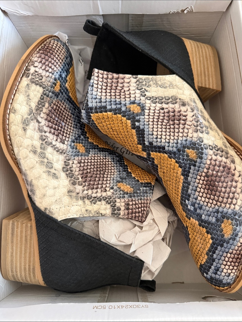 Snake-Print Ankle Booties in Yellow, Black & Cream